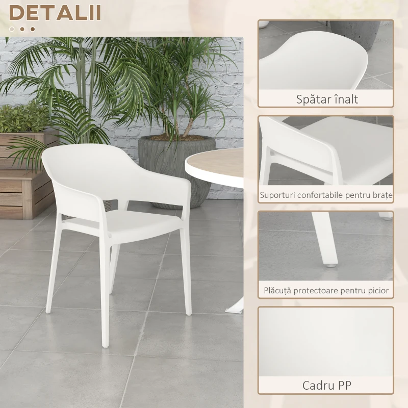 Outsunny Set 4 Scaune Gradina Plastic PP – Spatar inalt, Cotiera, Rezistente UV