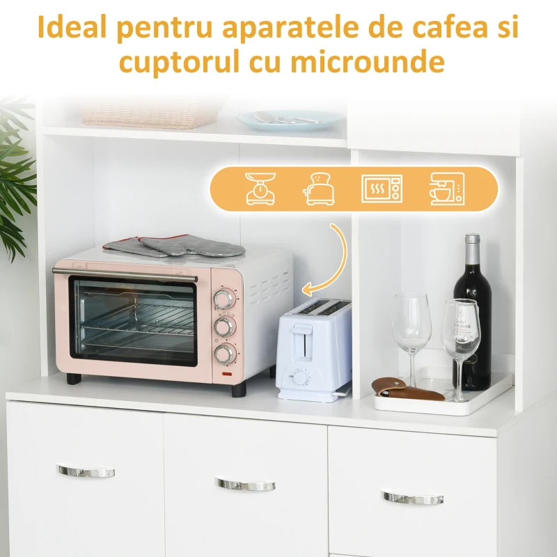 Homcom Bufet inaltat Bucatarie 100×39 cm – Rafturi, Sertare & Spatiu Microunde(m-5)