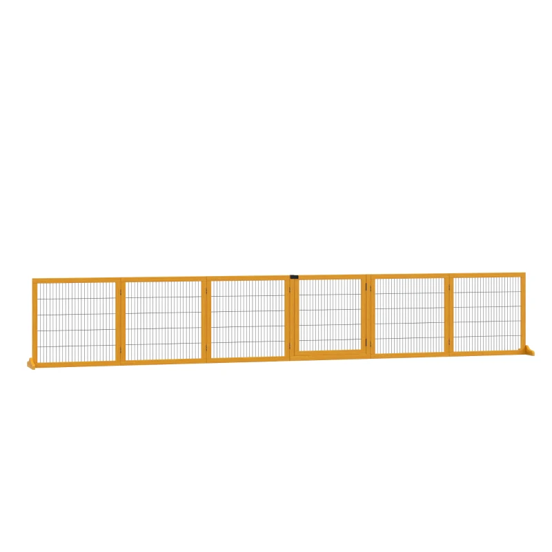 PawHut Gard Caini – 6 Panouri Pliabile din Lemn & Otel 432×36×70 cm