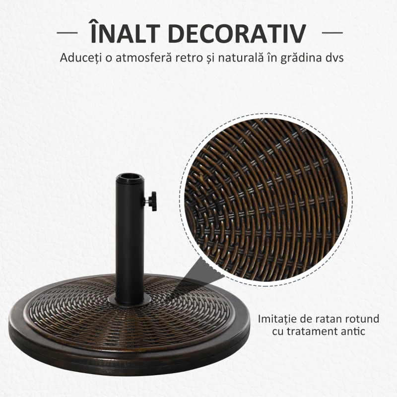 Outsunny Baza pentru Umbrela din Ciment si Plastic de 14kg, Postament pentru Umbrela de Gradina cu Efect Ratan, Bronz