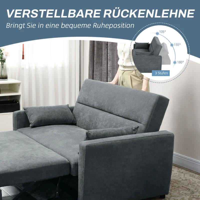 HOMCOM Schlafsofa, 2-Sitzer, ausklappbar, bis 200 kg, Holzrahmen, 155x90x88,5cm, Dunkelgrau(m-6)