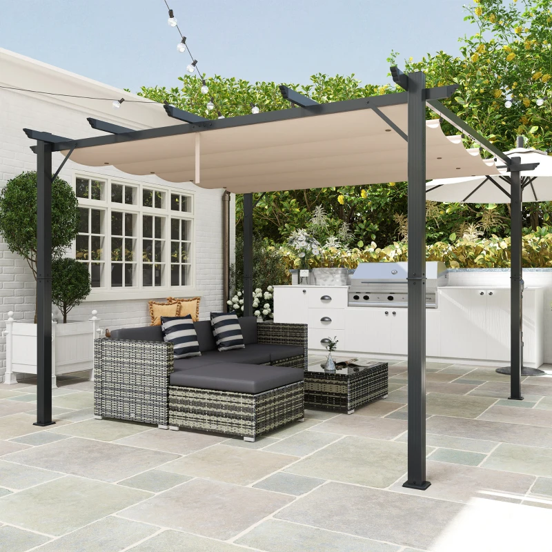 Outsunny Foisor Pergola de Gradina 3x3 m cu Acoperis Retractabil(m-9)