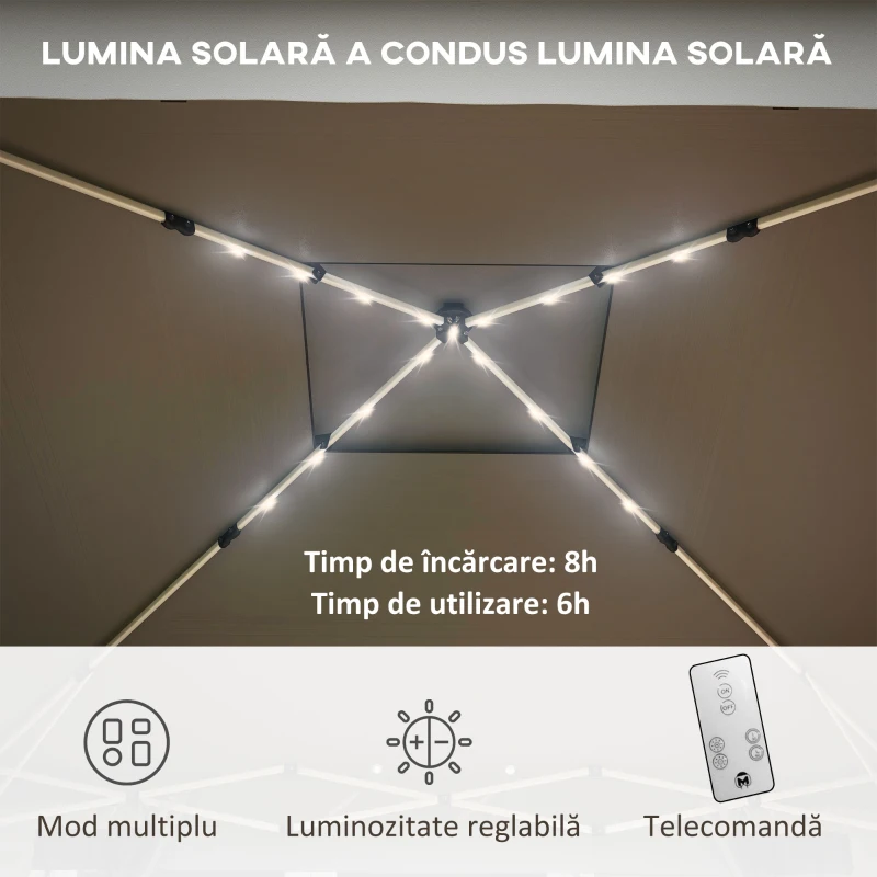 Outsunny Foisor tip pop-up 3 x 3(m) cu 20 lumini LED, Gri