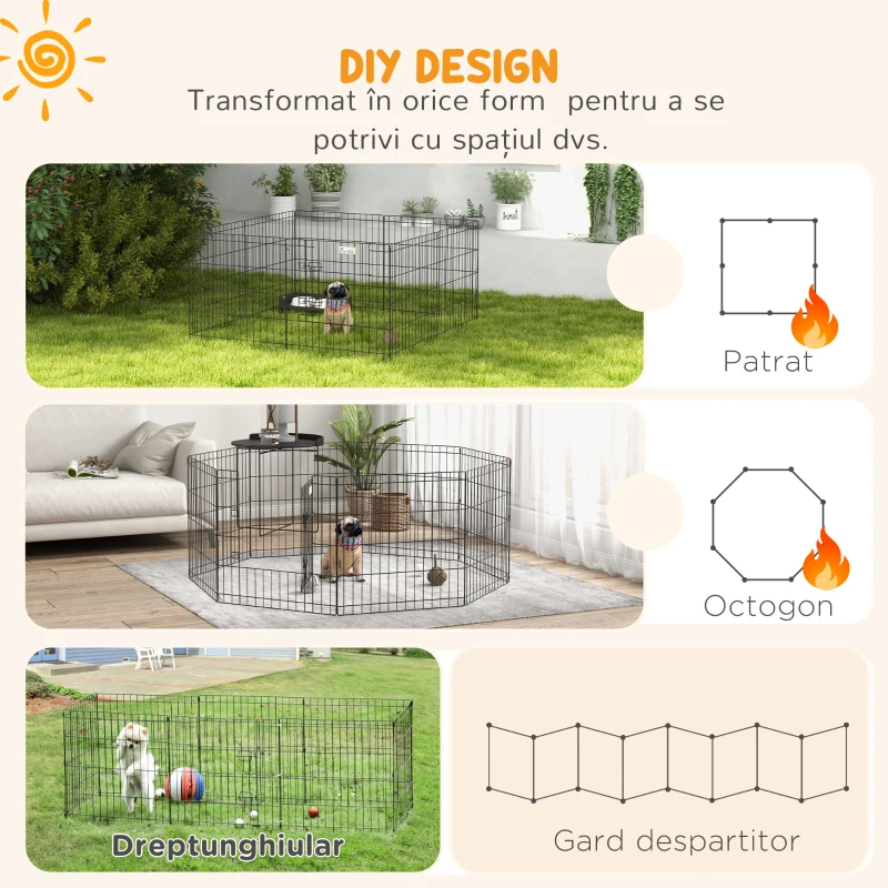 Pawhut Gard pentru Caini – 8 Panouri cu Usa, Interior & Exterior