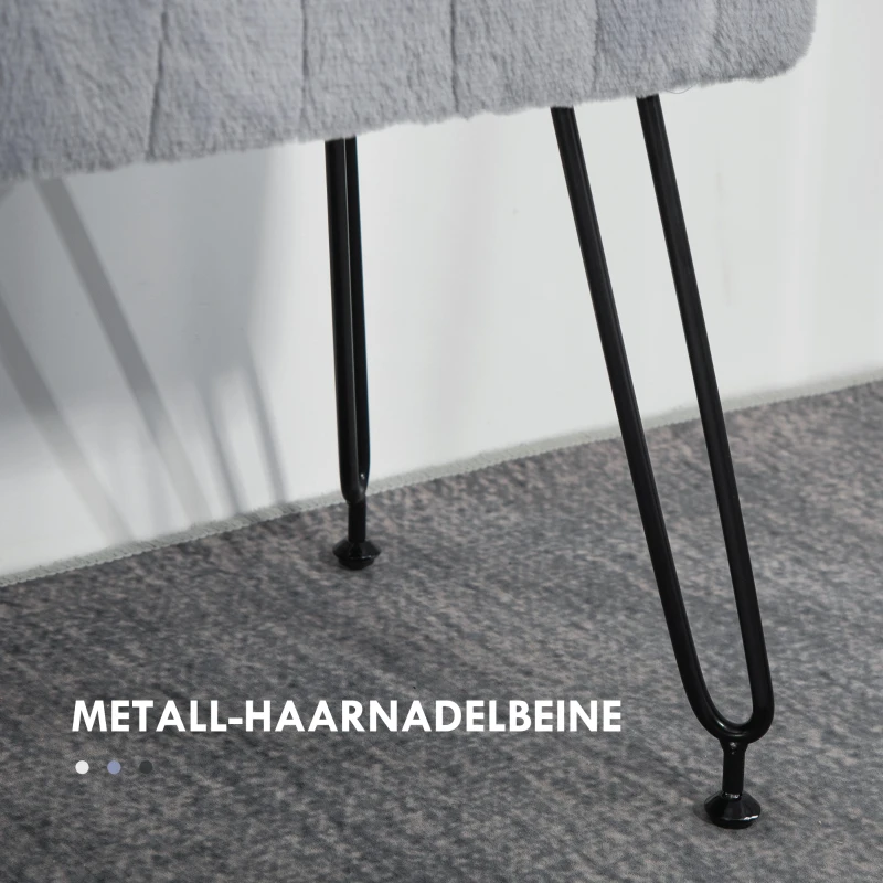 HOMCOM Bank, Gestikte Zitting, Kunstbontbekleding, Metalen Poten, tot 120 kg, 82x30x47 cm, Grijs/Zwart