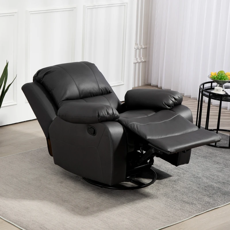 HOMCOM Relaxstoel, Verstelbare Leuning & Voetsteun, Draaibaar, tot 150 kg, Stalen Frame, 93x100x98cm, Zwart(m-8)