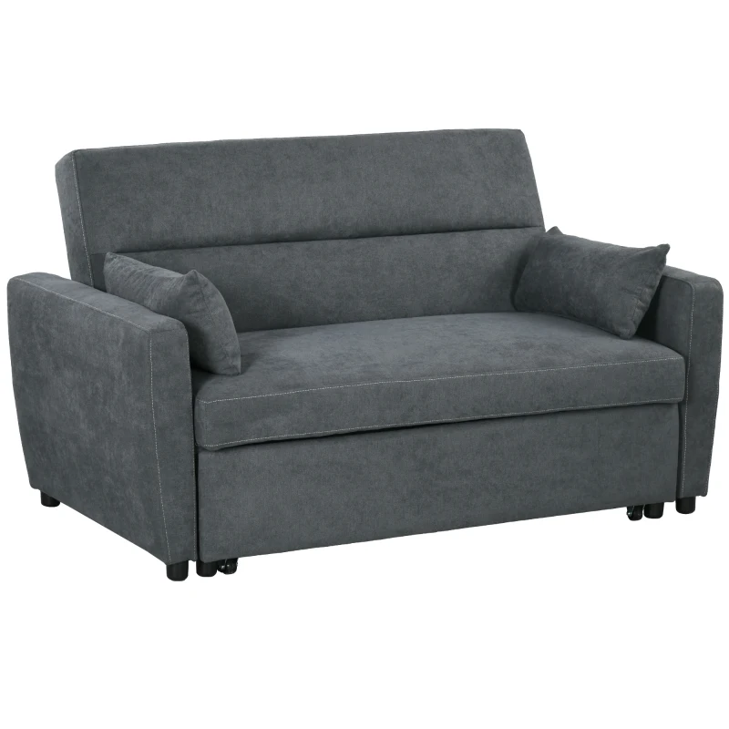 HOMCOM Schlafsofa, 2-Sitzer, ausklappbar, bis 200 kg, Holzrahmen, 155x90x88,5cm, Dunkelgrau(m-10)