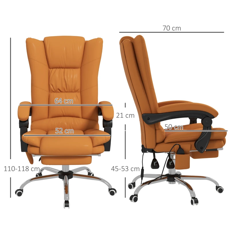 Vinsetto Scaun de Birou Masaj cu Vibratii Caldura Scaun de Calculator Suport pentru Picioare Cotiera Spatar Rabatabil Maro Deschis Pentru scoala computer mobila de studiu ergonomic pentru birou munca modern contemporan dormitor ergonomic cu masaj(m-3)