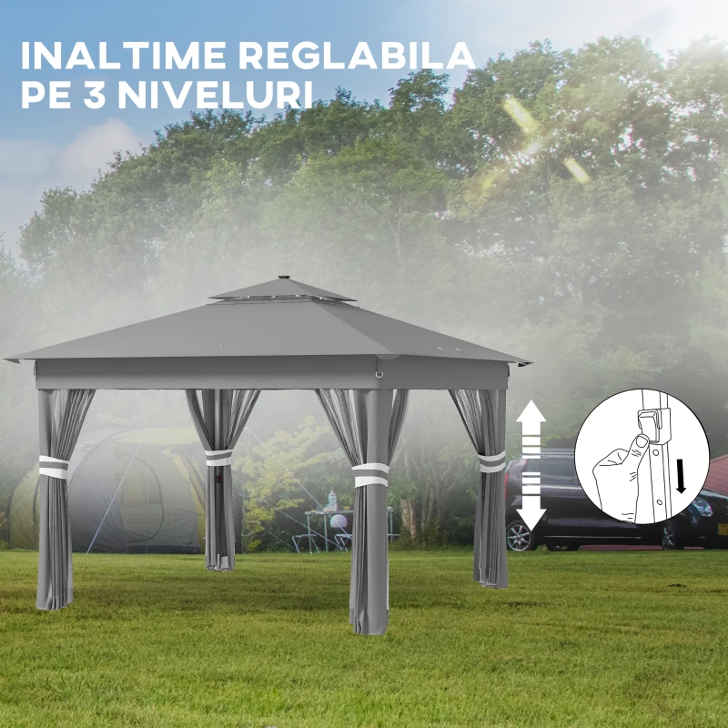 Outsunny Foisor tip pop-up 3 x 3(m) cu 20 lumini LED, Gri
