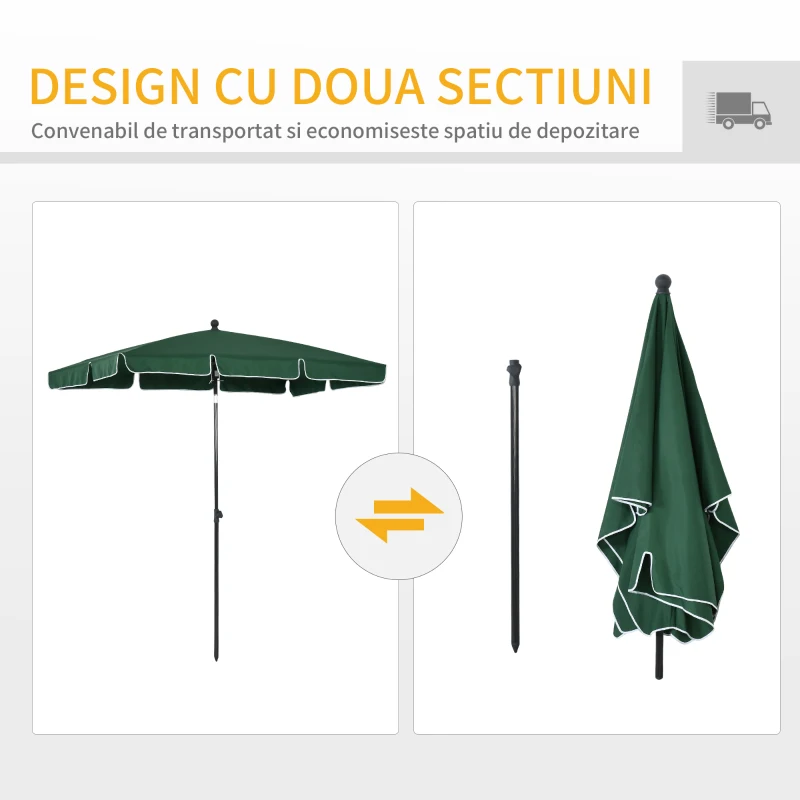 Outsunny Umbrela pentru Gradina 2x2.4 m, Umbrela Dreptunghiulara