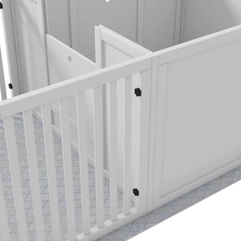 PawHut Werpbox voor Puppy's, met Ondermat, eenvoudig te reinigen, Hout, 166x80x50 cm, Wit(m-8)