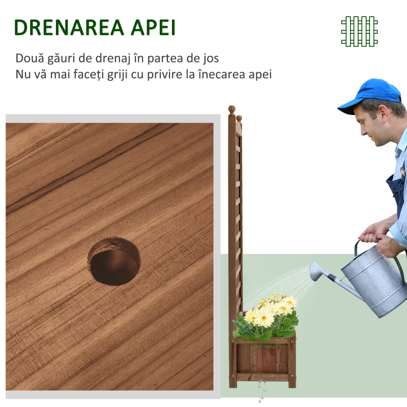 Outsunny Jardiniera Lemn Exterior 90×45×180 cm – Suport & Grilaj pentru Plante Catatoare