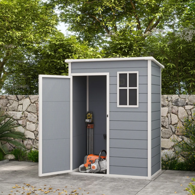Outsunny Magazie pentru Gradina 1.5 x 1 m, Magazie pentru Scule cu Usa care se Incuie, Fereastra si Ventilatie, Gri(m-2)