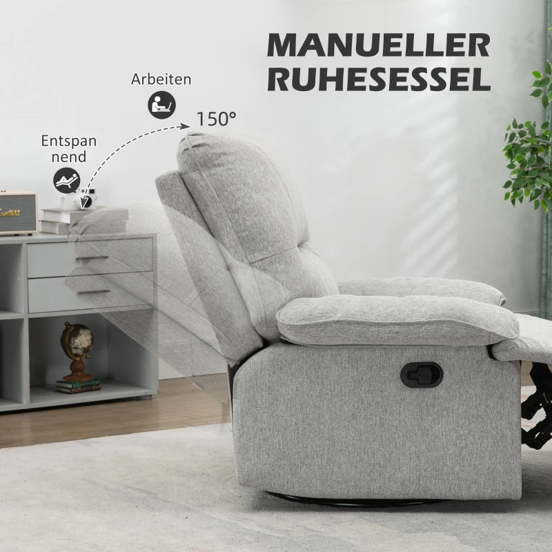HOMCOM Relaxsessel mit Liegefunktion, Fußstütze, bis 160 kg, 89x98x101cm, Hellgrau(m-4)
