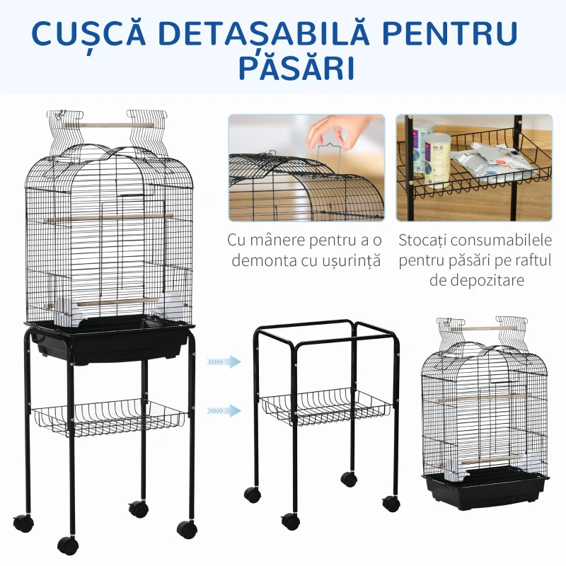 PawHut Colivie pentru Pasari, 2 Boluri si 2 Usi Laterale