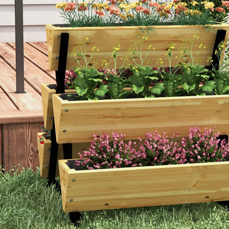 Outsunny Jardinieră de Exterior cu 5 Structuri din Lemn, Jardinieră de Grădină cu Orificii de Drenaj, 75x78x77 cm, Lemn Natural