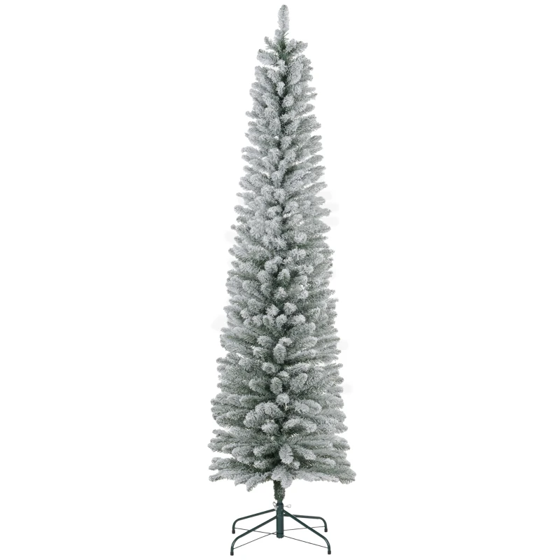 HOMCOM 7ft Artificial Snowy Pencil Christmas Tree - Green