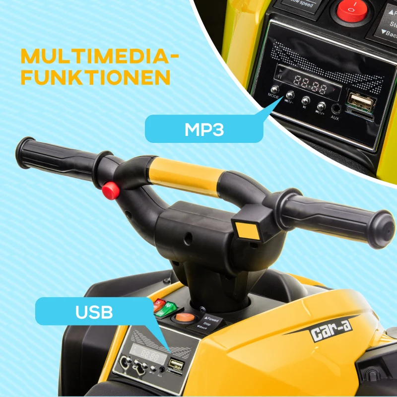 HOMCOM Elektro-Kinderquad, LED-Scheinwerfer, MP3-Player, Stoßdämpfer, ergonomischer Sitz, Gelb+Schwarz(m-6)