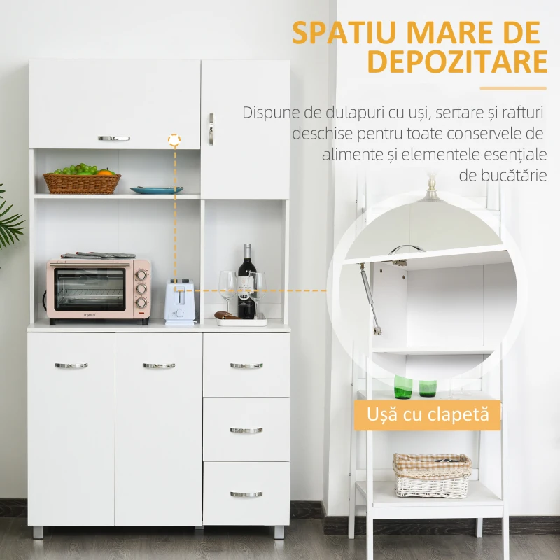 Homcom Bufet inaltat Bucatarie 100×39 cm – Rafturi, Sertare & Spatiu Microunde(m-4)