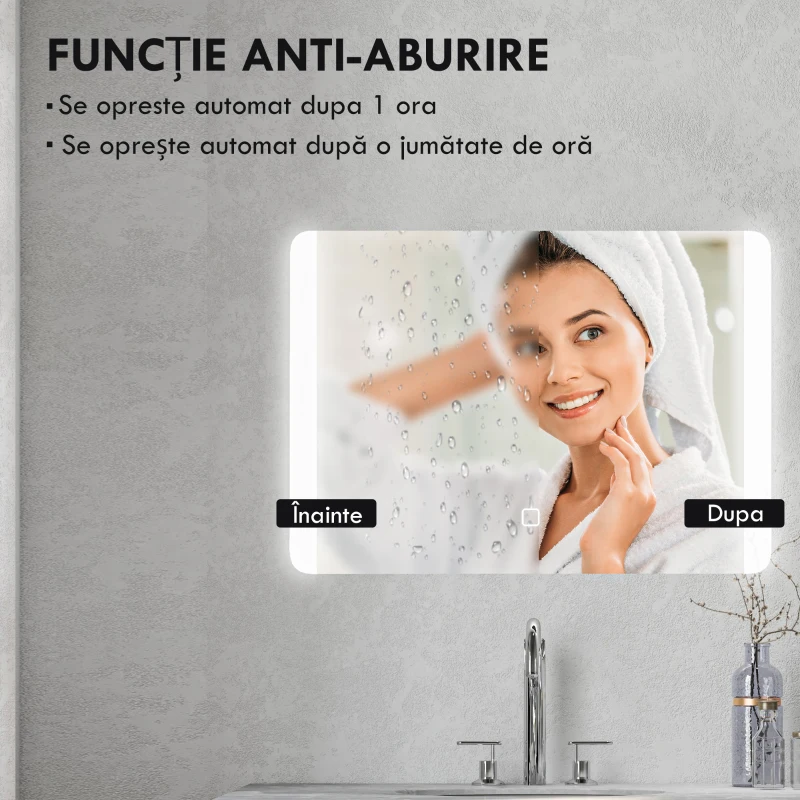 kleankin Oglinda pentru baie cu lumini LED, 70 x 50 cm