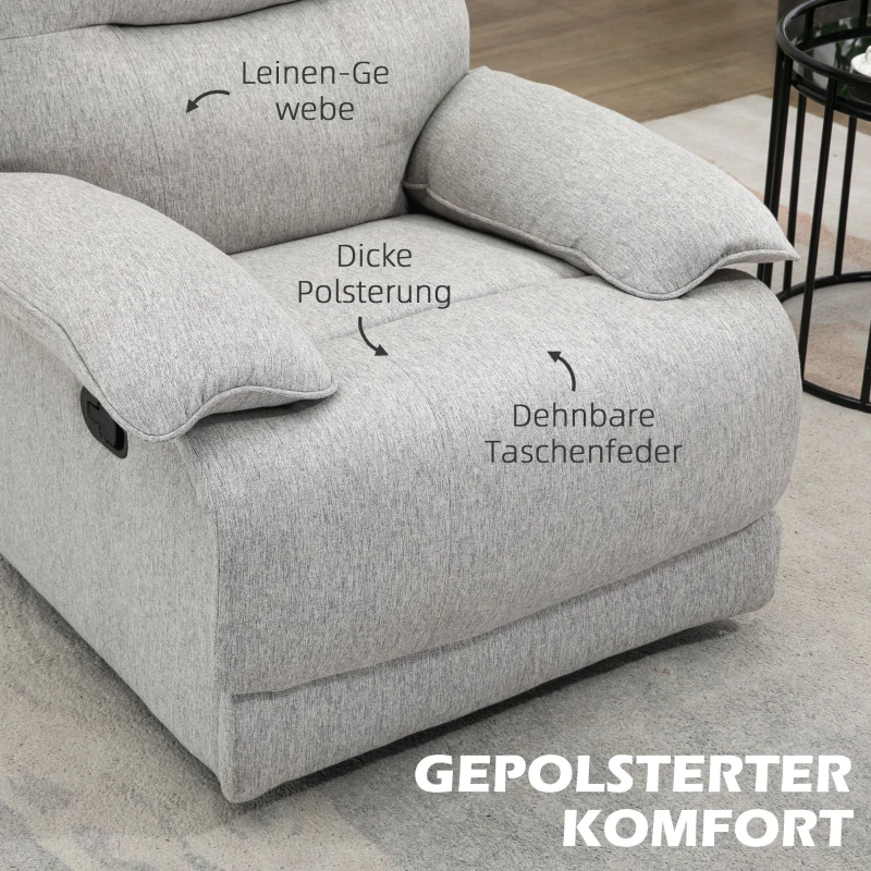 HOMCOM Relaxsessel mit Liegefunktion, Fußstütze, bis 160 kg, 89x98x101cm, Hellgrau(m-5)