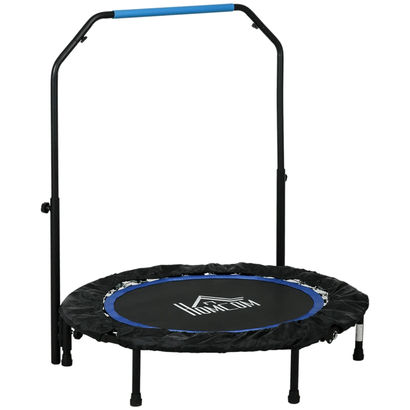 HOMCOM Fitness Trampoline, Opvouwbaar, Verstelbare Handgreep, Ø102x123H cm, tot 100 kg, Zwart/Blauw