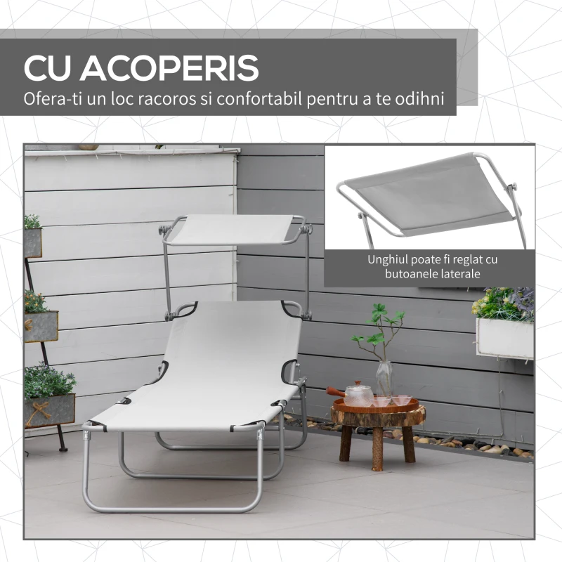Outsunny Sezlong pentru Gradina cu Baldachin Reglabil