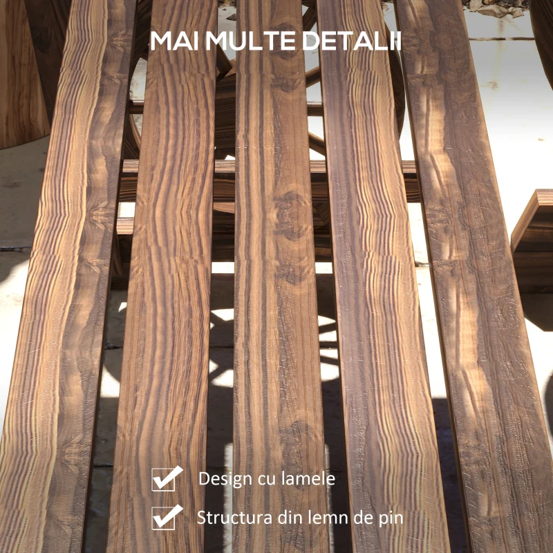 Outsunny Set de Mobilier de Terasa din 3 Piese pentru Exterior, Set din Lemn pentru Gradina cu Doua Scaune si Masa