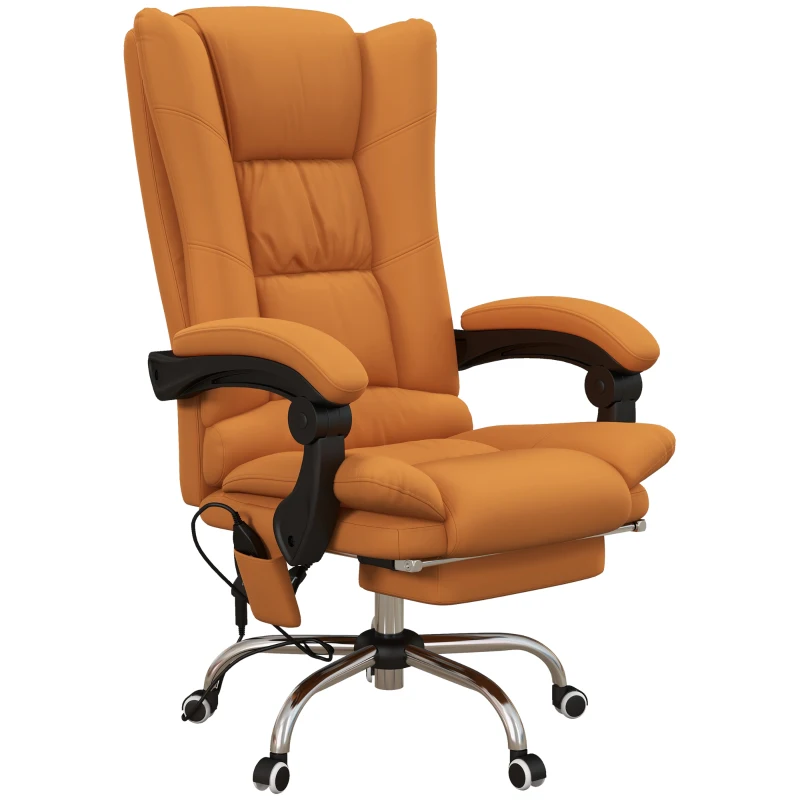 Vinsetto Scaun de Birou Masaj cu Vibratii Caldura Scaun de Calculator Suport pentru Picioare Cotiera Spatar Rabatabil Maro Deschis Pentru scoala computer mobila de studiu ergonomic pentru birou munca modern contemporan dormitor ergonomic cu masaj(m-10)