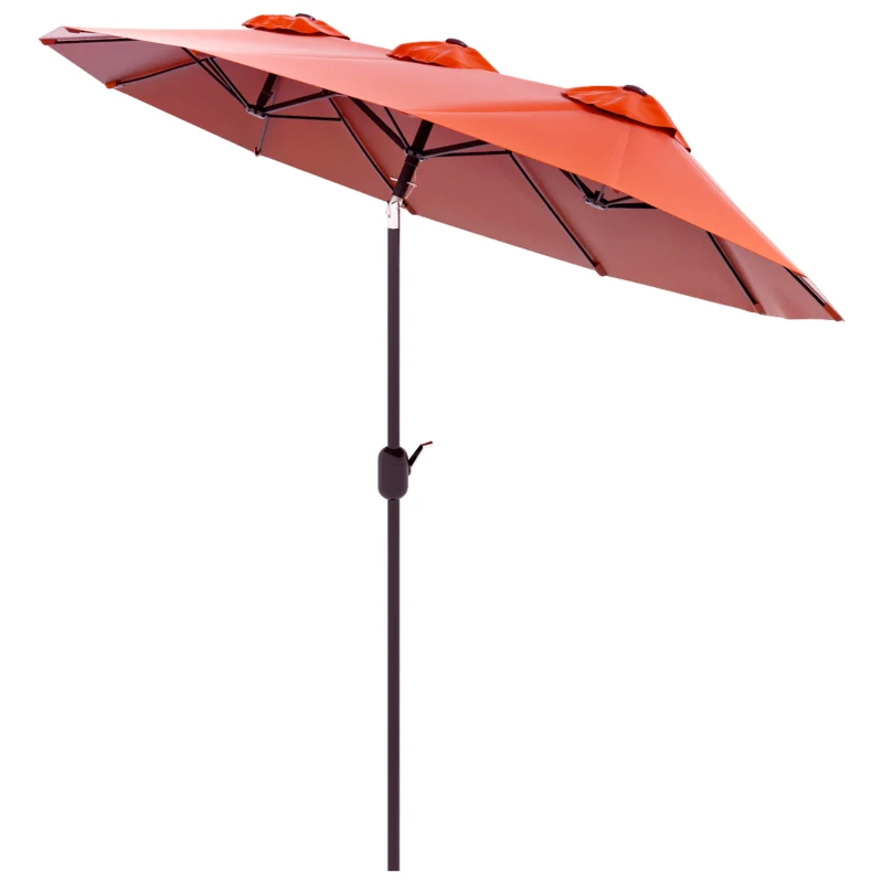 Outsunny Umbrela de soare de gradina basculabila dubla cu deschidere cu manivela, copertina cu orificii de ventilatie si 12 nervuri, 295x152x222cm, rosu