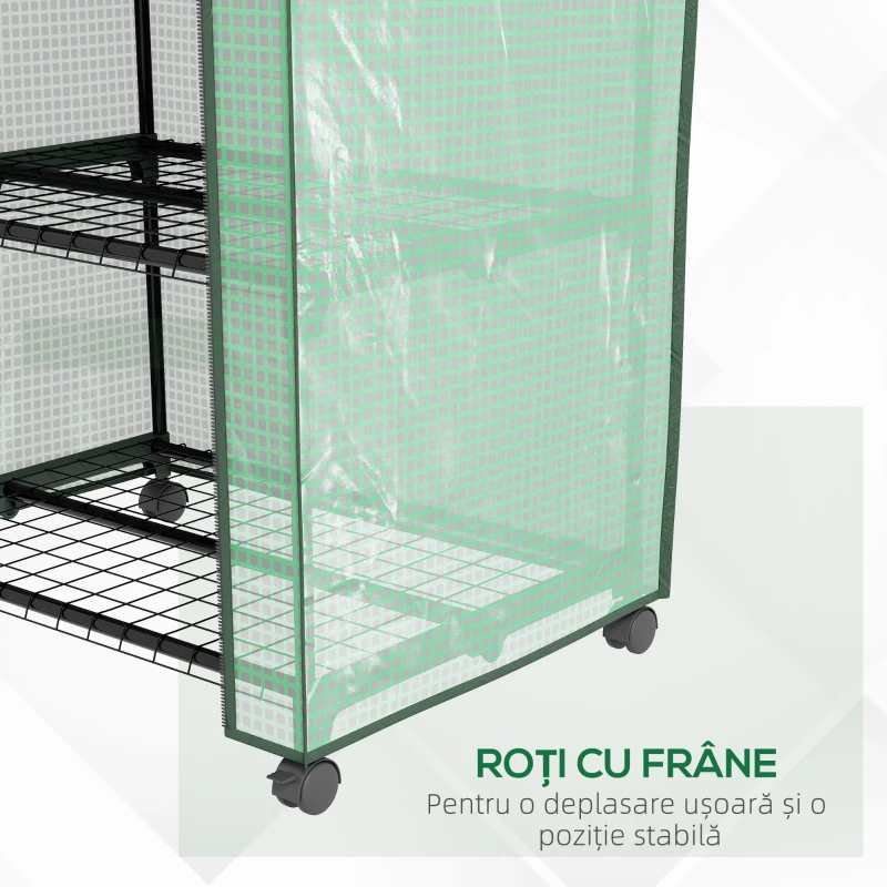 Outsunny Mini sera pe 3 nivele cu acoperis PE intarit si roti, Se