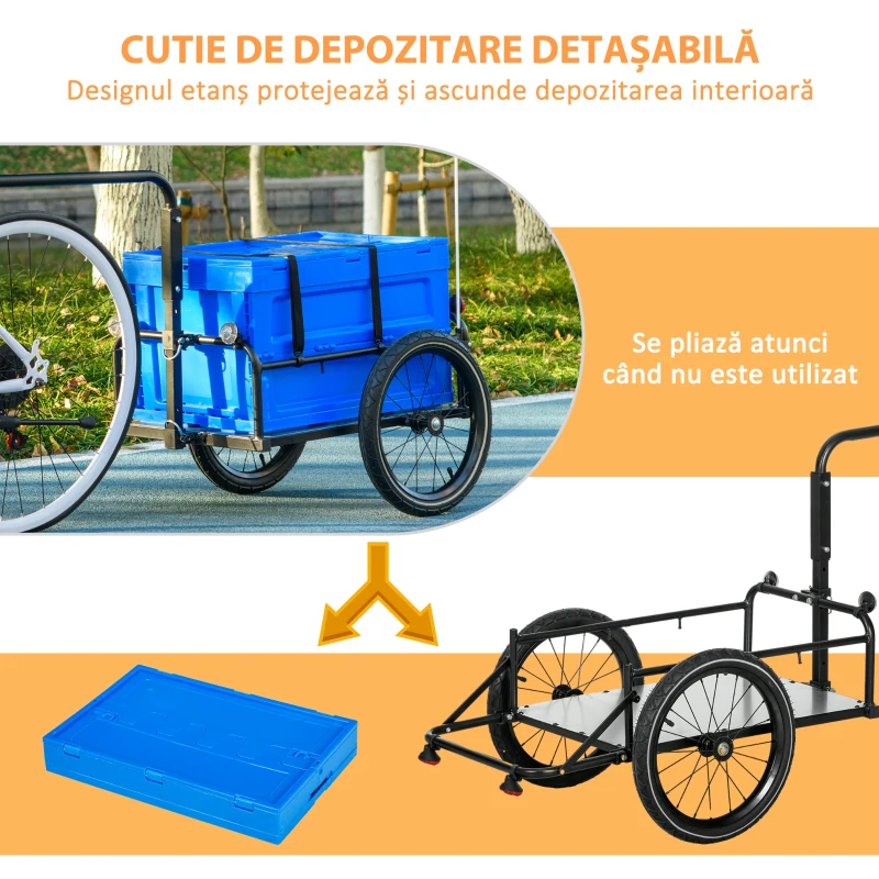 Homcom Carucior Bicicleta – Transport cu Cutie Pliabila 65L