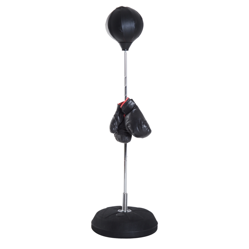HOMCOM Box-Set mit Punchingball, höhenverstellbar, inkl. Boxhandschuhe, 126-144cm, Schwarz