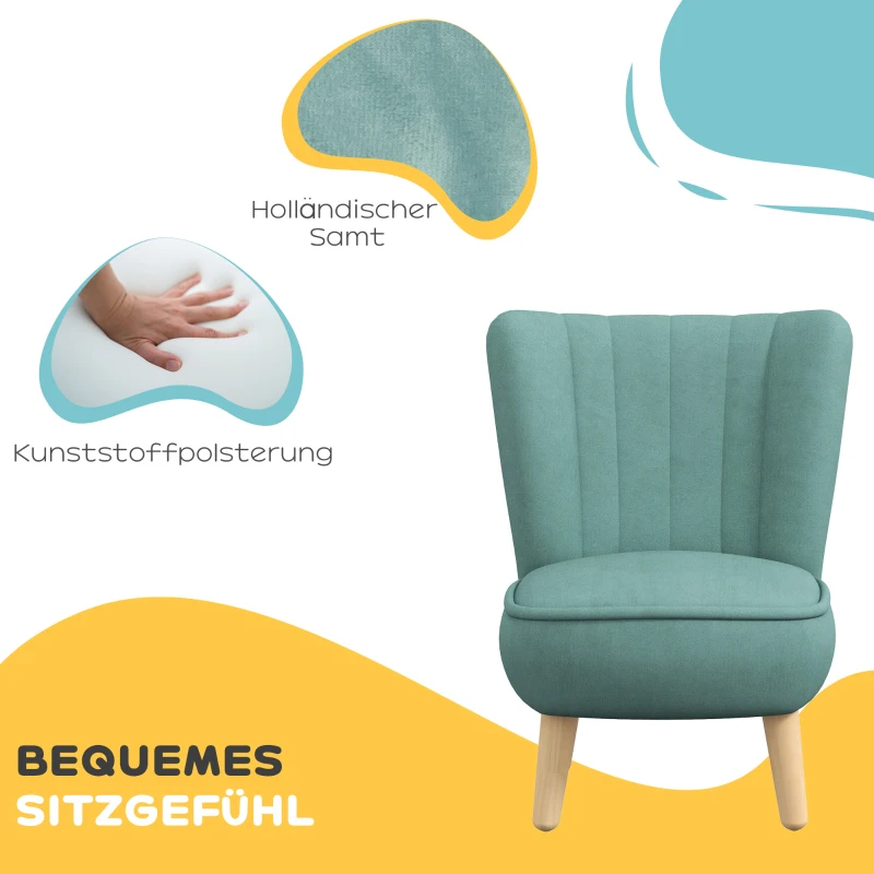 AIYAPLAY Fotelik Dla Dzieci, Wygląd Aksamitu, 3-7 Lat, do 45 kg, Drewniana Rama, 44x45x56,5cm, Jasnoniebieski