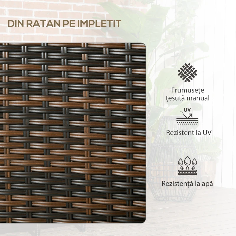 Outsunny Set de 2 Scaune din Ratan cu Măsuță de Ceai, Canapea pentru 2 Persoane pentru Exterior cu Perne, 38x60x87 cm, Maro