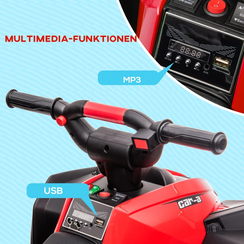 HOMCOM Elektro-Kinderquad, LED-Scheinwerfer, MP3-Player, Stoßdämpfer, ergonomischer Sitz, Rot+Schwarz(m-6)