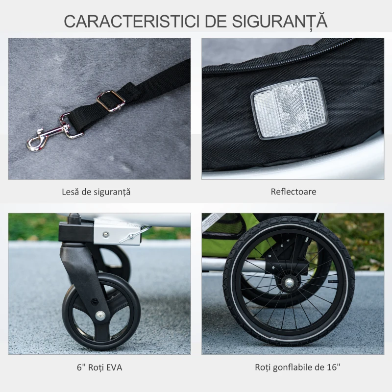 Pawhut Remorca Bicicleta 2-in-1 – Carucior Caini Pliabil cu Cadru Aluminiu