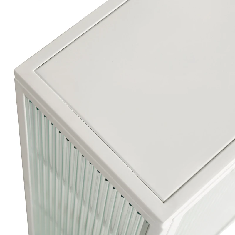 Moderne Wandschrank mit zwei Türen, Glaseinsatz und dreistufigen Regalen für Flur, Wohnzimmer, Badezimmer, Esszimmer, Antikweiß