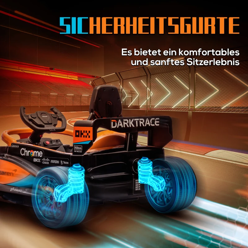 AIYAPLAY Elektrische Kinderauto, McLaren Formule 1, incl. Afstandsbesturing, Muziek, voor 3-5 Jaar, Oranje(m-7)