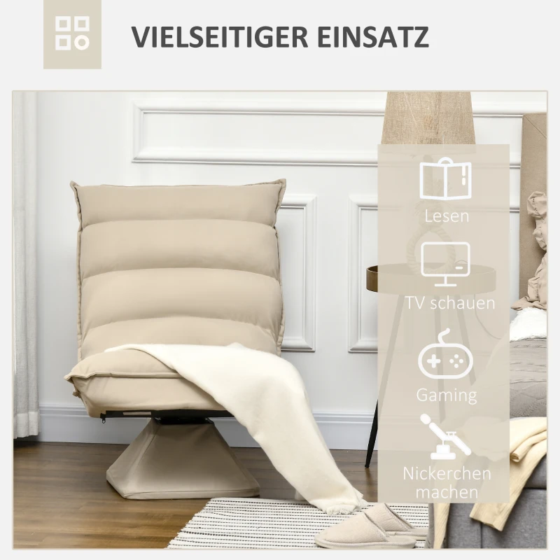 HOMCOM Relaxfauteuil, Sitzack, Verstelbare Rugleuning, Leerlook, 62x70x95cm, Beige