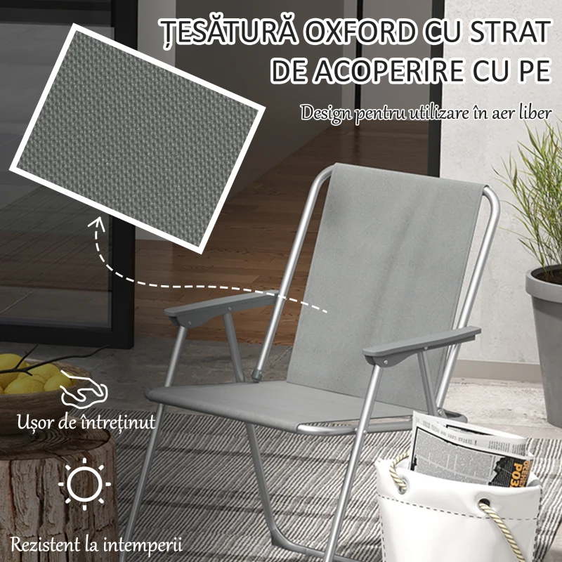 Outsunny Set de 2 scaune pliabile pentru terasa, camping, Gri