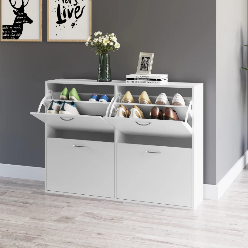 Homcom Dulap Pantofi Alb 120×24×81 cm – 24 Perechi, Design Lemn Compact(m-12)