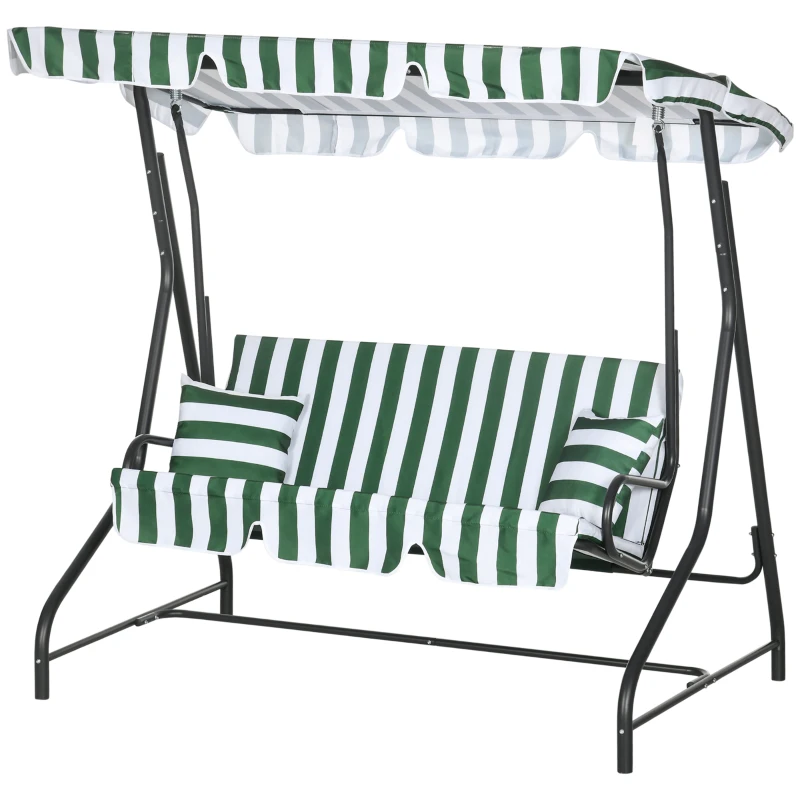 Outsunny Balancelle de jardin 2 places 2 coussins toit réglable acier polyester dim. 175L x 120l x 166H cm vert blanc