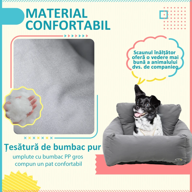 PawHut Scaun Auto pentru Caine Talie Mica – Husa Bumbac Detasabila & Curele de Siguranta