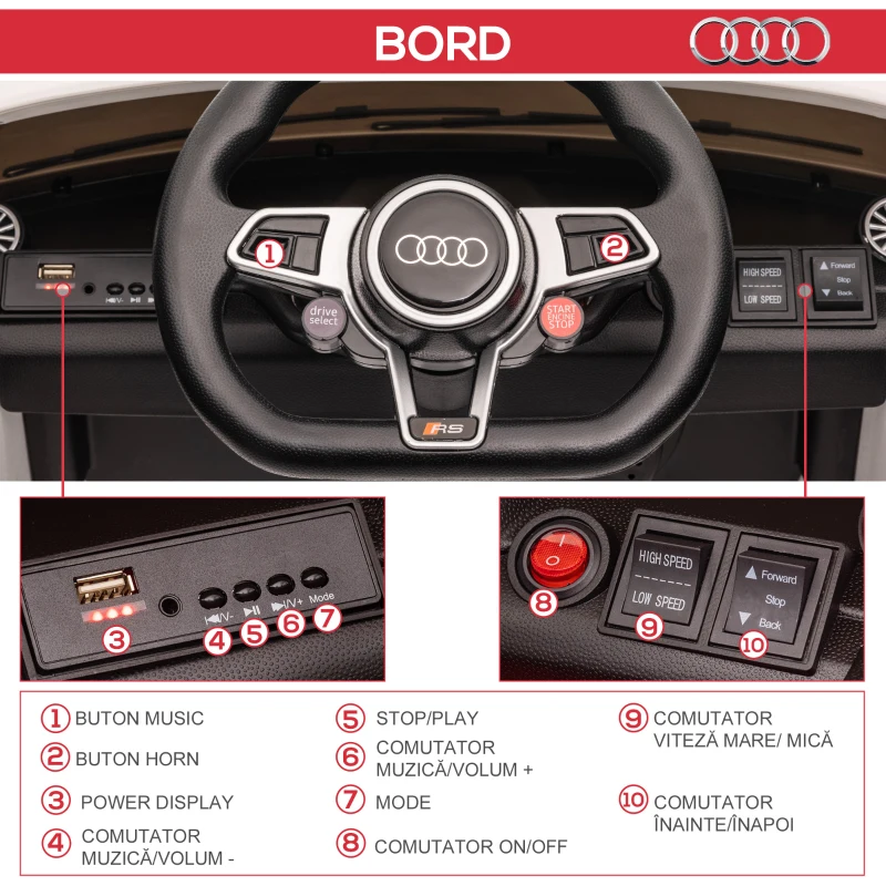 HOMCOM Masina Electrica pentru Copii AUDI TT, Auto Electrica