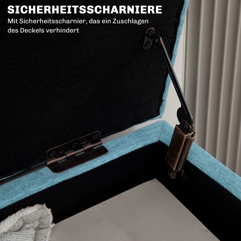 HOMCOM Zitbank met Opbergruimte, tot 120 kg, Linnen-Look, 110x39x45cm, Blauw