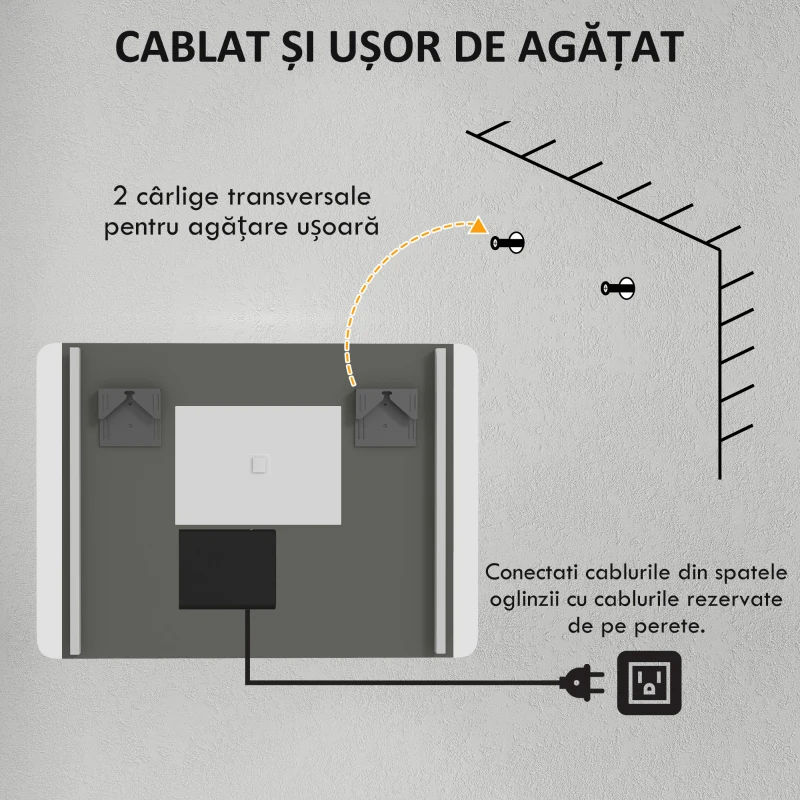 kleankin Oglinda pentru baie cu lumini LED, 70 x 50 cm