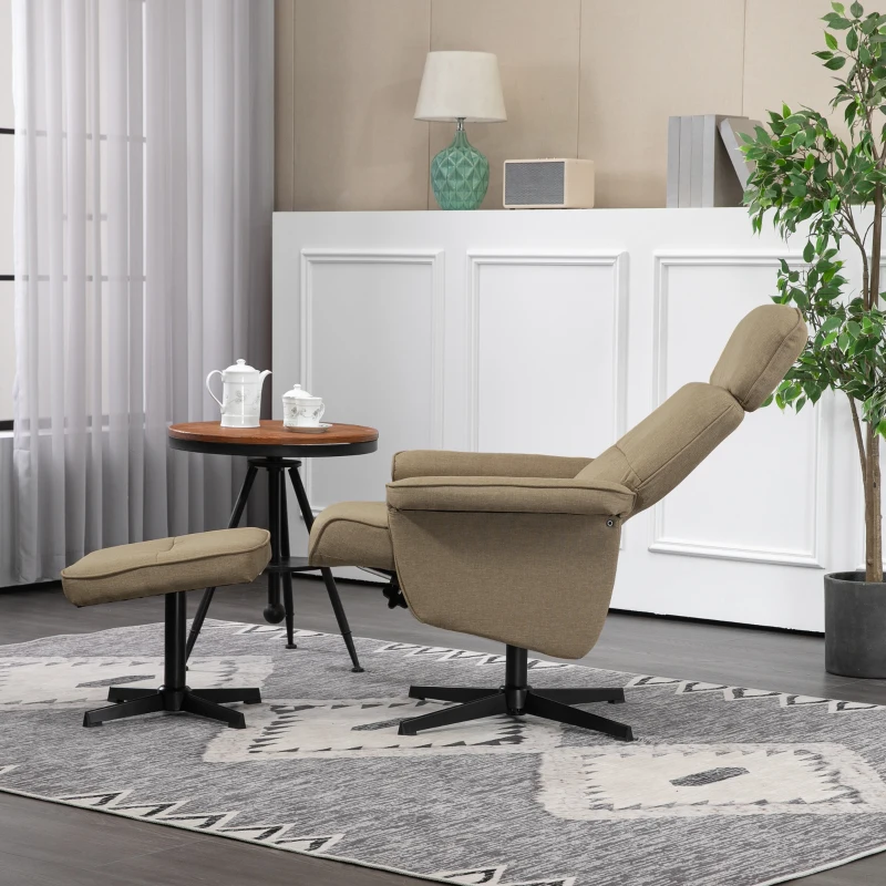 HOMCOM Fauteuil relax inclinable 135° pivotant 360° avec repose-pieds assise rembourée, beige