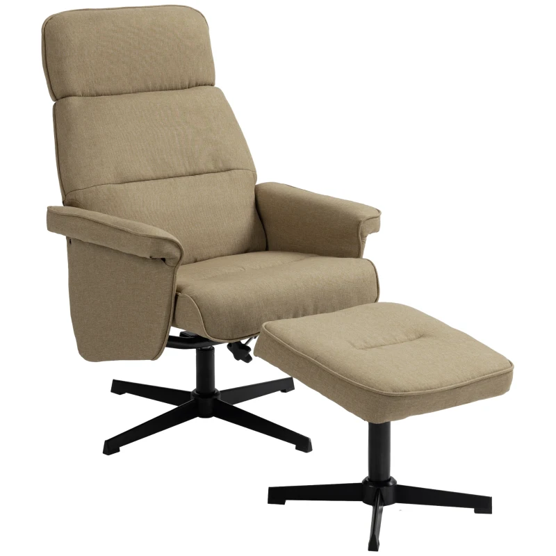 HOMCOM Fauteuil relax inclinable 135° pivotant 360° avec repose-pieds assise rembourée, beige