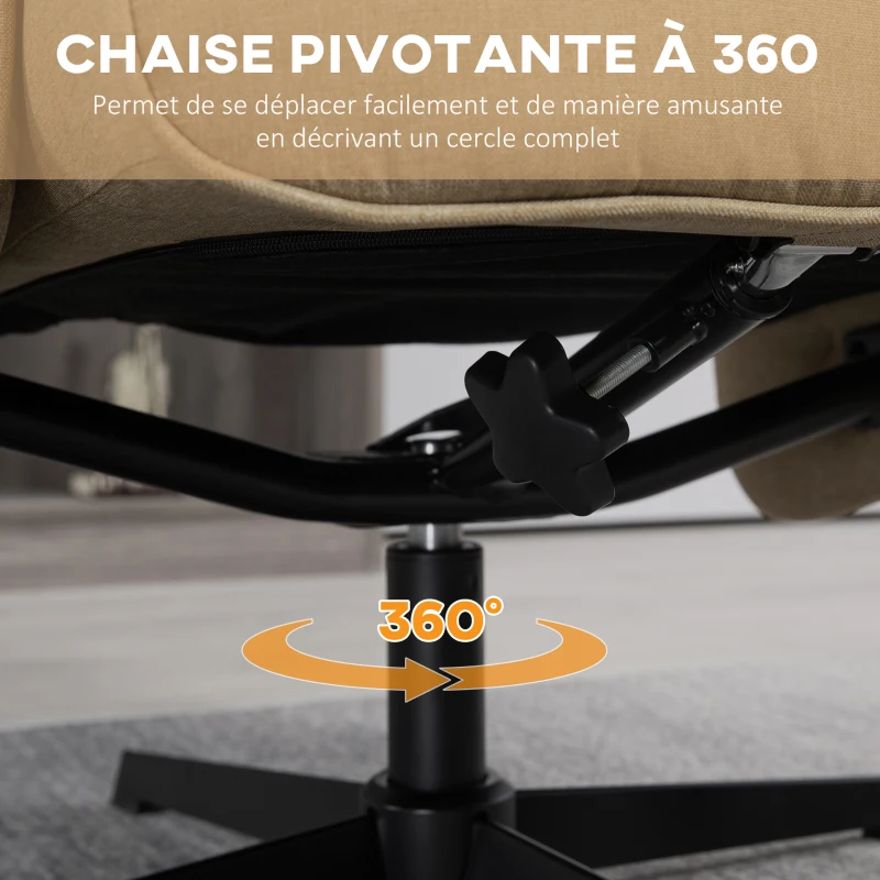 HOMCOM Fauteuil relax inclinable 135° pivotant 360° avec repose-pieds assise rembourée, beige